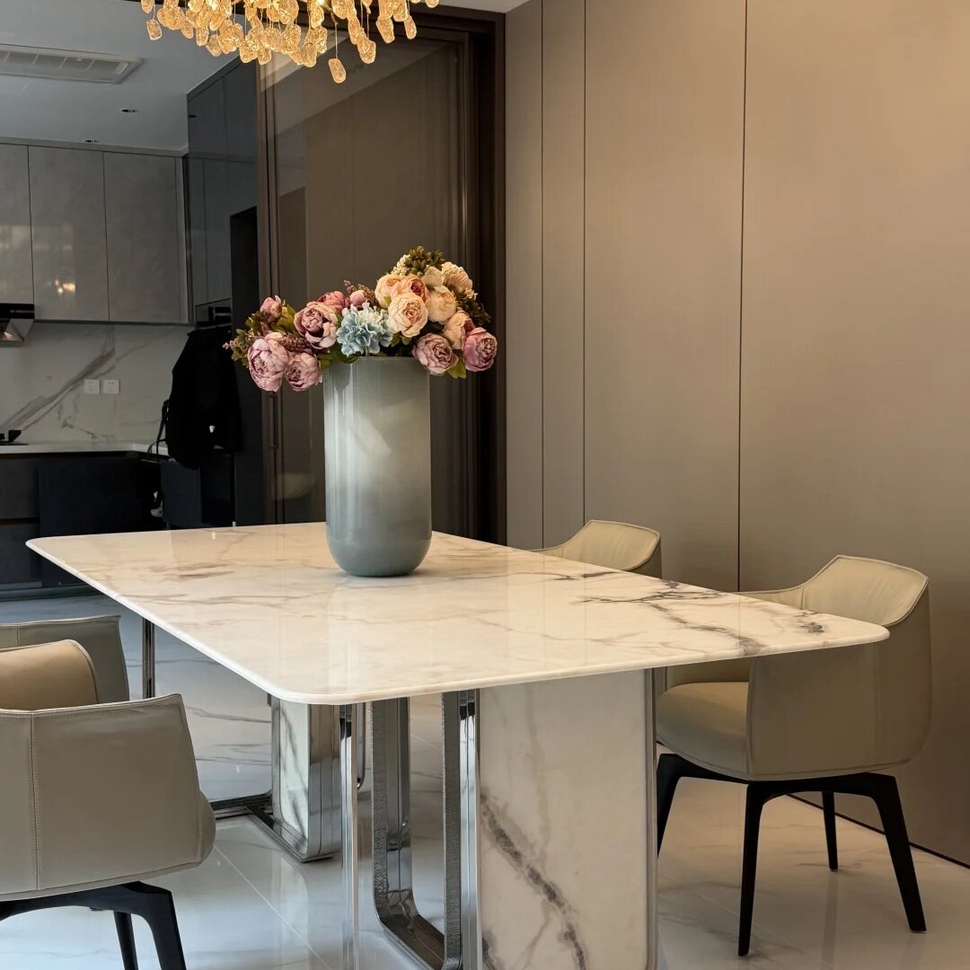 意式极简芬迪白奢石餐桌