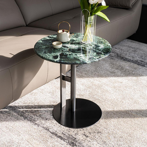 天然普拉达绿奢石边几意式极简别墅客厅轻奢高级感圆形奢石边几