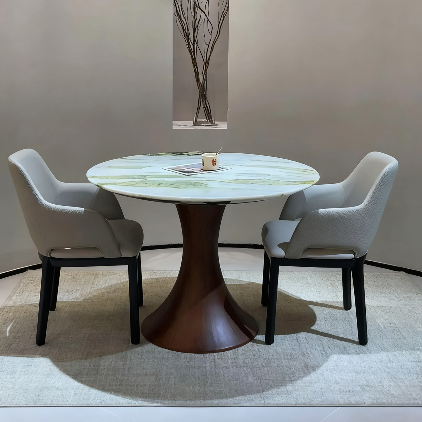 天然天鹅湖大理石餐桌椅组合