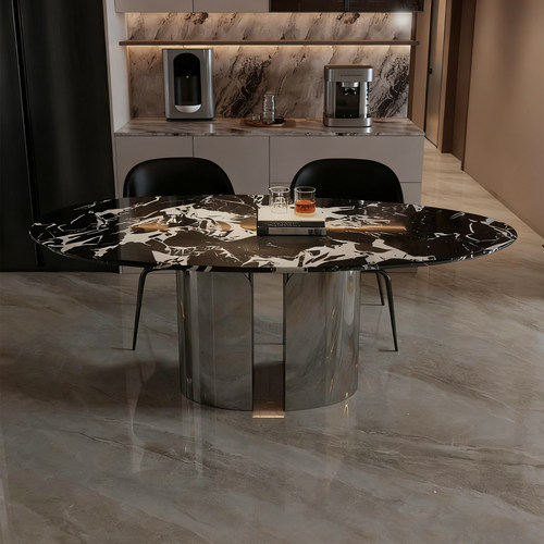 多芬奇天然宝格丽黑奢石椭圆餐桌