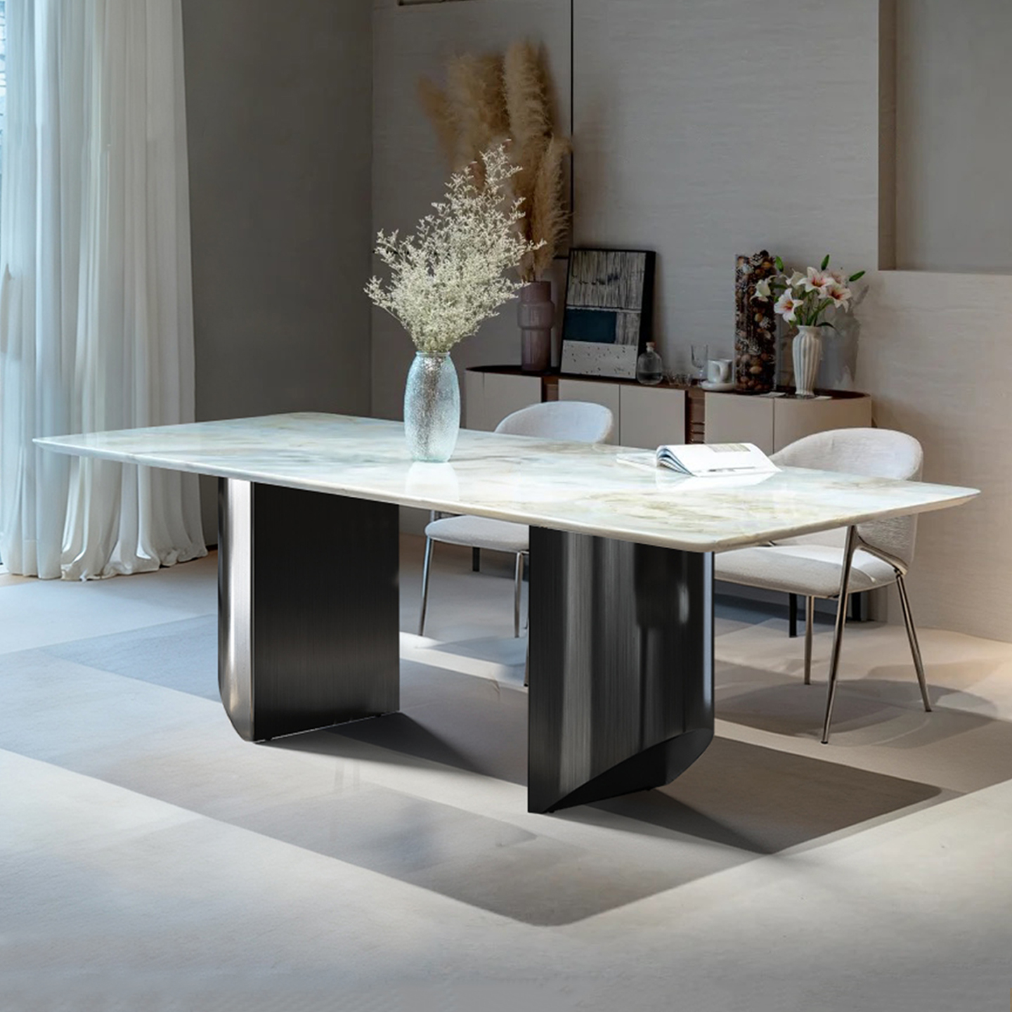 天然马尔代夫蓝奢石餐桌椅长方形