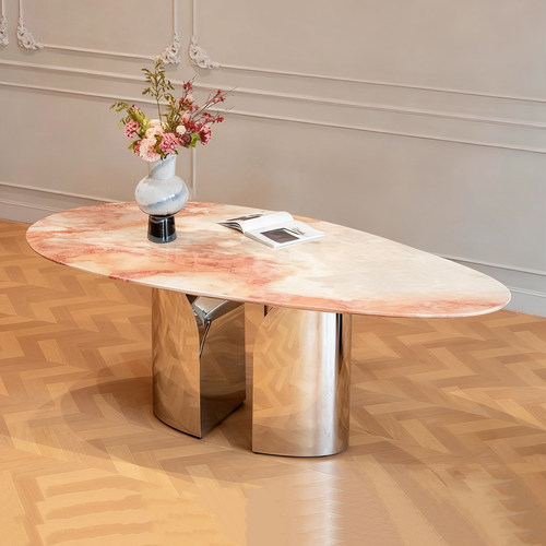 天然四季粉奢石餐桌水滴形别墅