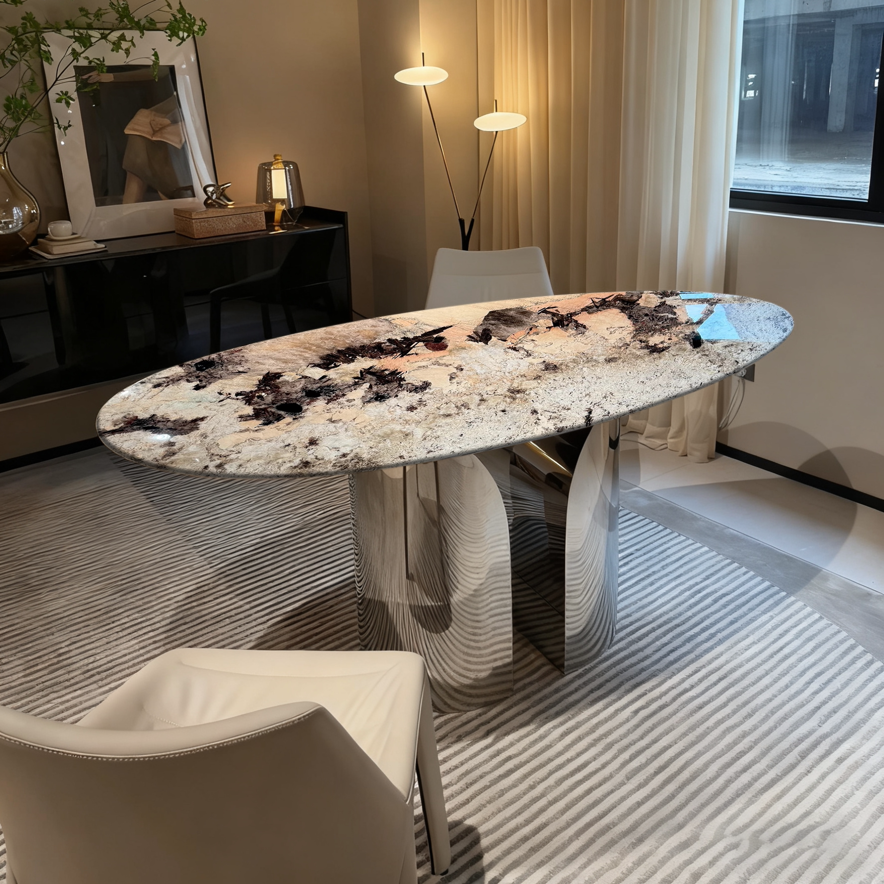 天然潘多拉餐桌意式极简风轻奢家用别墅水滴形餐桌,住宅家具,大理石餐桌,淘宝优惠券,粉丝福利购,淘宝优惠卷