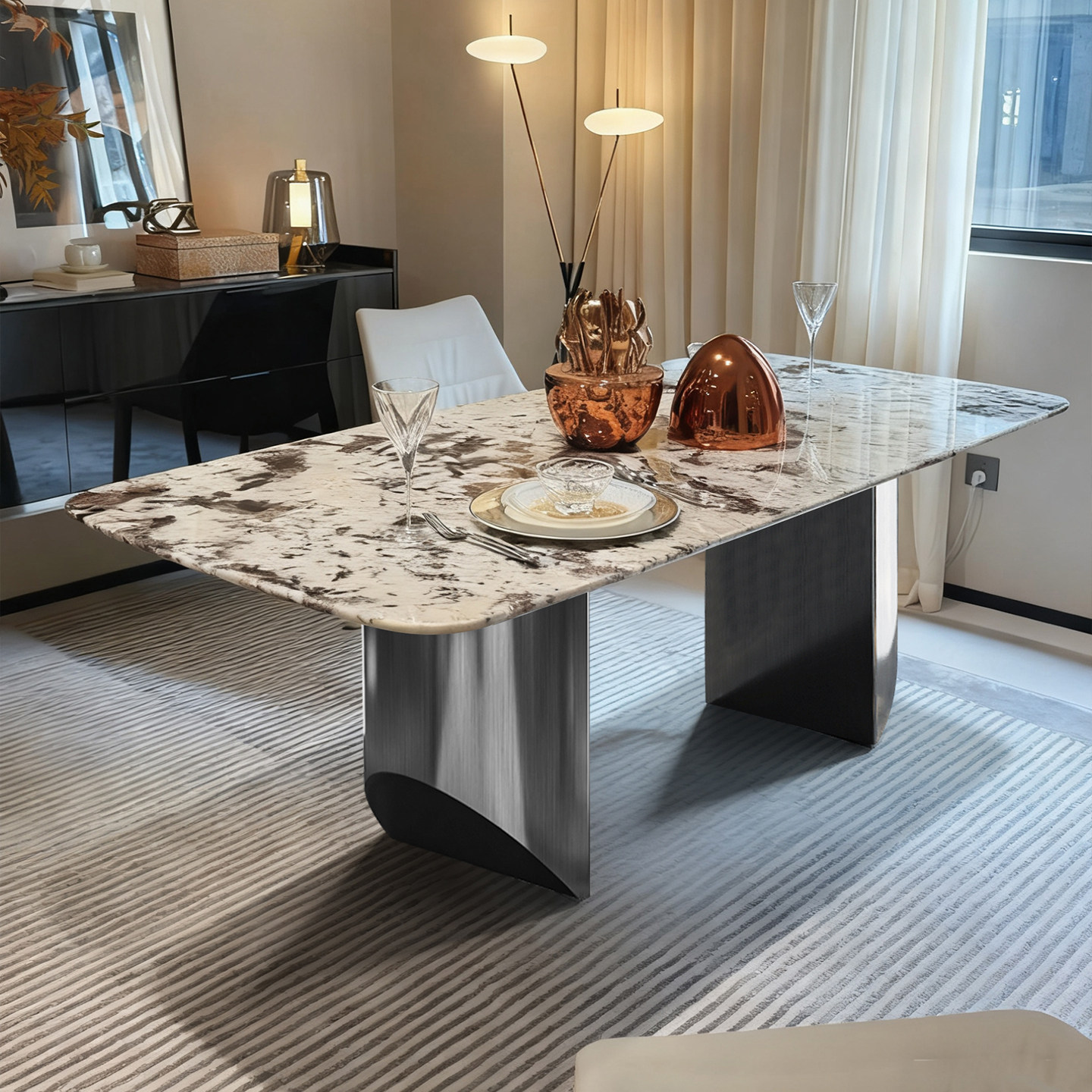 天然潘多拉奢石餐桌椅意式极简风轻奢家用别墅客厅长方形餐桌饭桌,住宅家具,大理石餐桌,淘宝优惠券,粉丝福利购,淘宝优惠卷