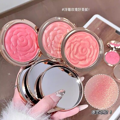 kakashow浮雕玫瑰花瓣腮红高光修容一体盘女胭脂自然提亮网红爆款