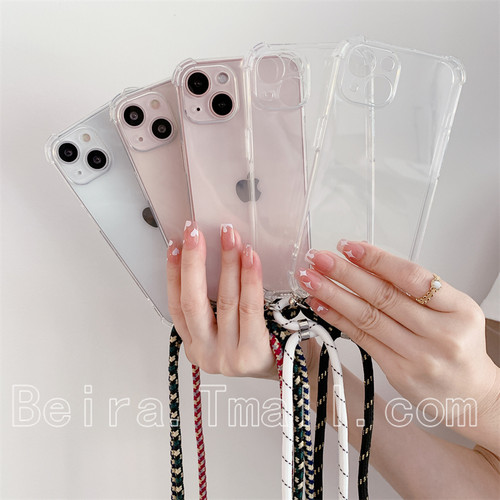 多色百搭斜跨挂脖挂绳透明手机壳