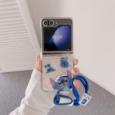 SamsungZflip6日韩可爱卡通史迪仔适用三星zflip5手机壳折叠屏zflip3保护套挂绳防摔壳Flip4女款翻盖海绵宝宝