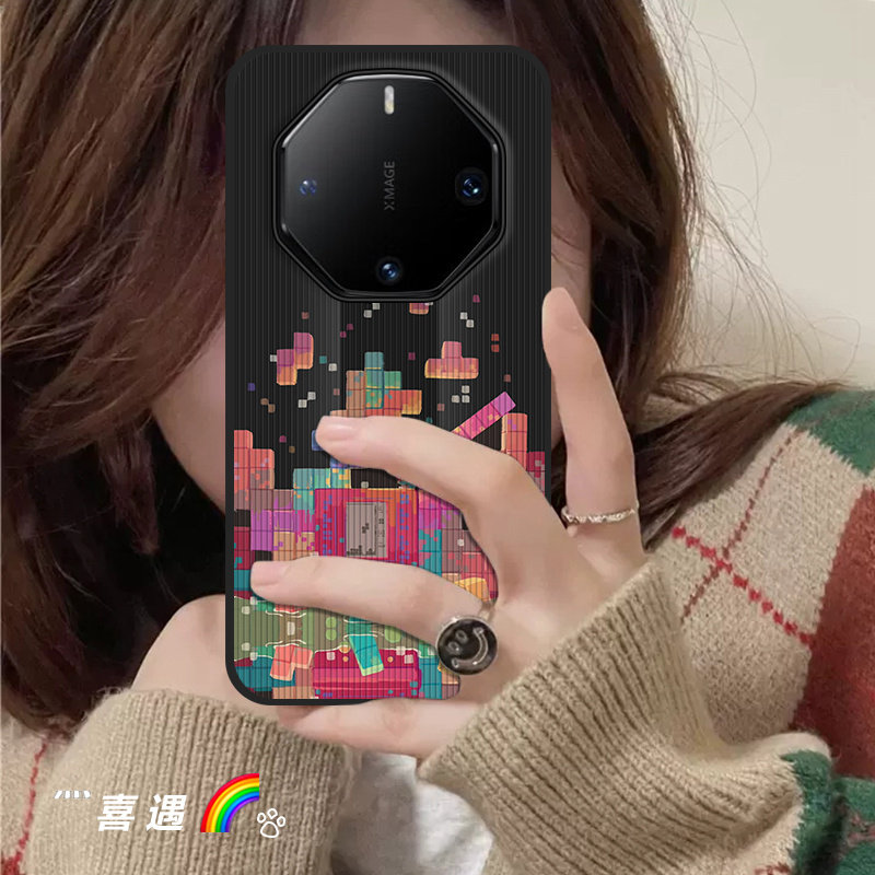 适用于华为mate60rs非凡大师手机壳新款创意卡通积木女孩40保时捷保护套全包防摔硅胶真皮50网红茶包ins风
