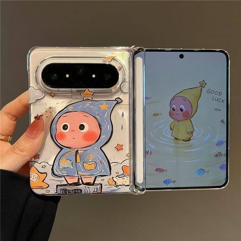 适用华为puraxmax典藏版手机壳情侣可爱卡通雨衣星星人简约透明创意个性超薄新款全包中轴铰链保护套折叠外壳