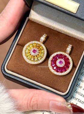 新中式复古气质高级感轻奢925银立体黄钻红钻莲花可旋转罗盘吊坠