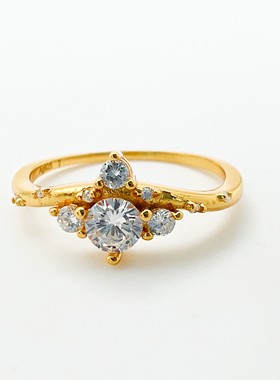 轻珠宝土星戒指纯银镀金时尚