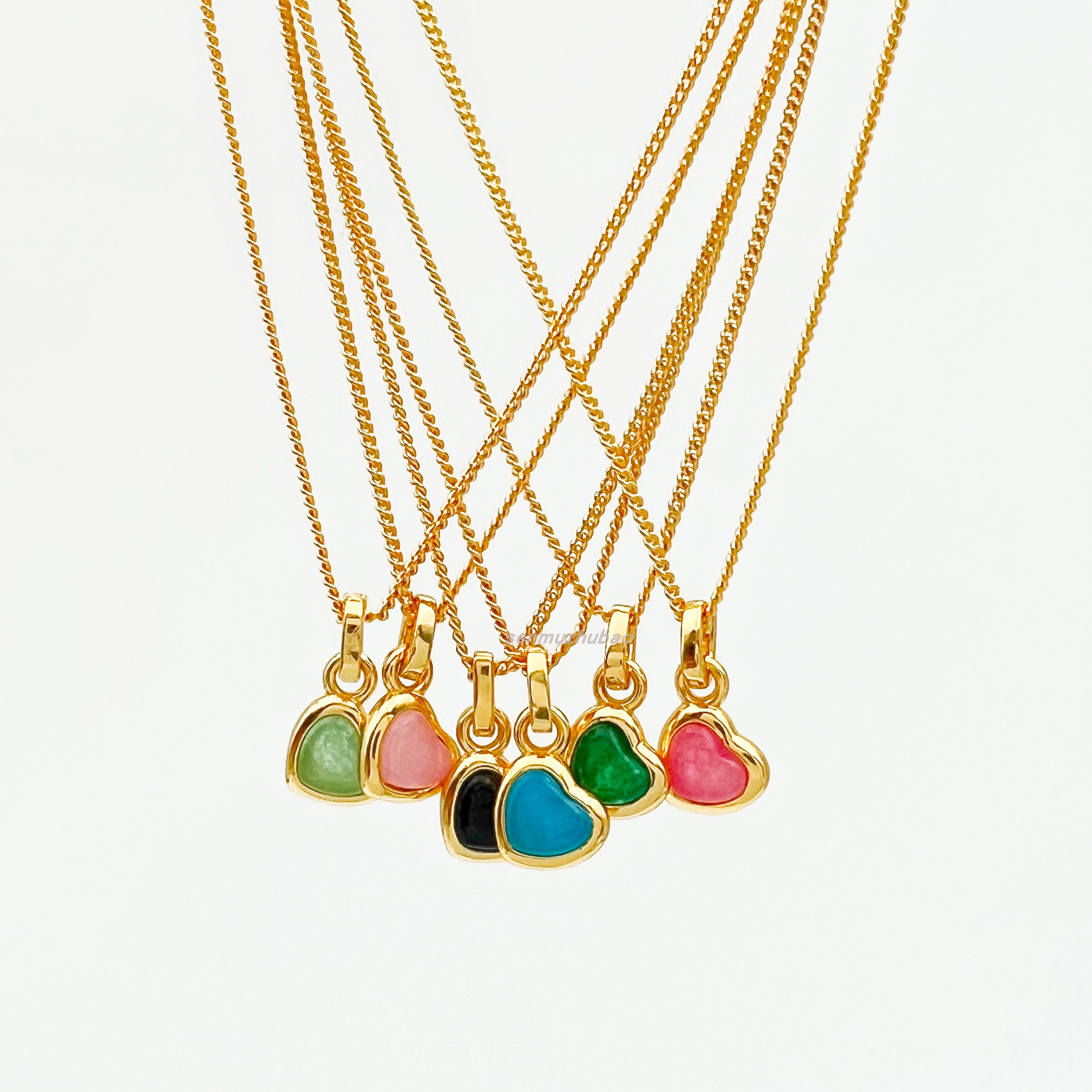 欧美心形宝石果冻项链银镀18K金可爱精致时尚小众设计情人节礼物