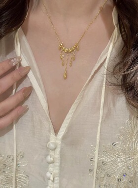 925银轻奢时尚水滴猫眼流苏项链女简约百搭爆闪灵动感项链高级感
