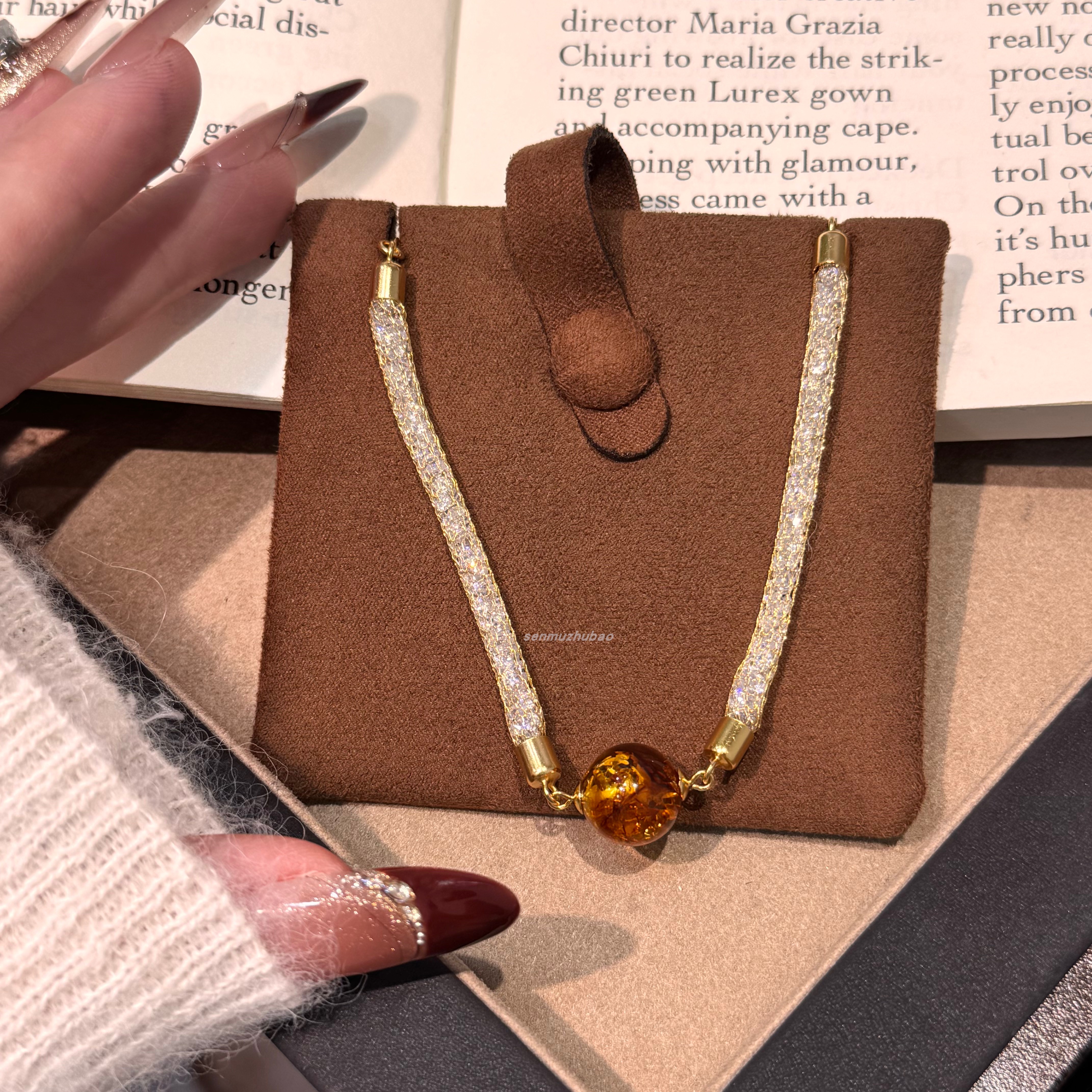 925银美拉德新中式复古天然琥珀意大利钱袋子手链设计感气质时尚