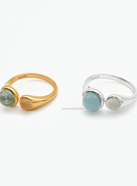 海蓝宝石戒指波光月影法式戒指