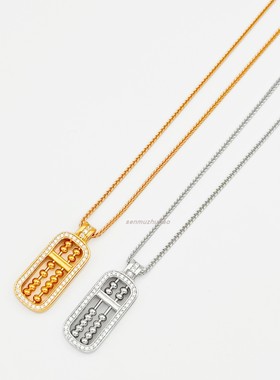 925银复古中国风金店新款古法沙金新中式平安如意满钻算盘项链女