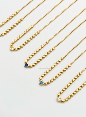 拼接小爱心心连心彩锆纯银项链