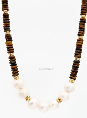 欧美时尚度假系列棕色串珠时髦天然淡水珍珠ins风小众锁骨链项链
