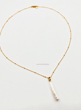 欧美设计琵琶珠珍珠吊坠项链时尚优雅个性独特纯银镀金轻奢毛衣链