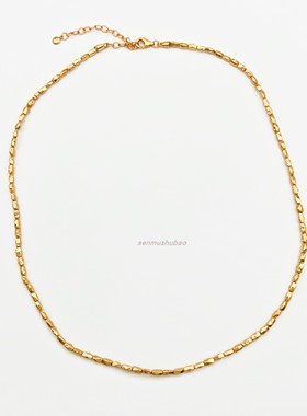 欧美复古不规则金米粒纯银项链复古磨砂手作纹理感小众时尚轻奢感