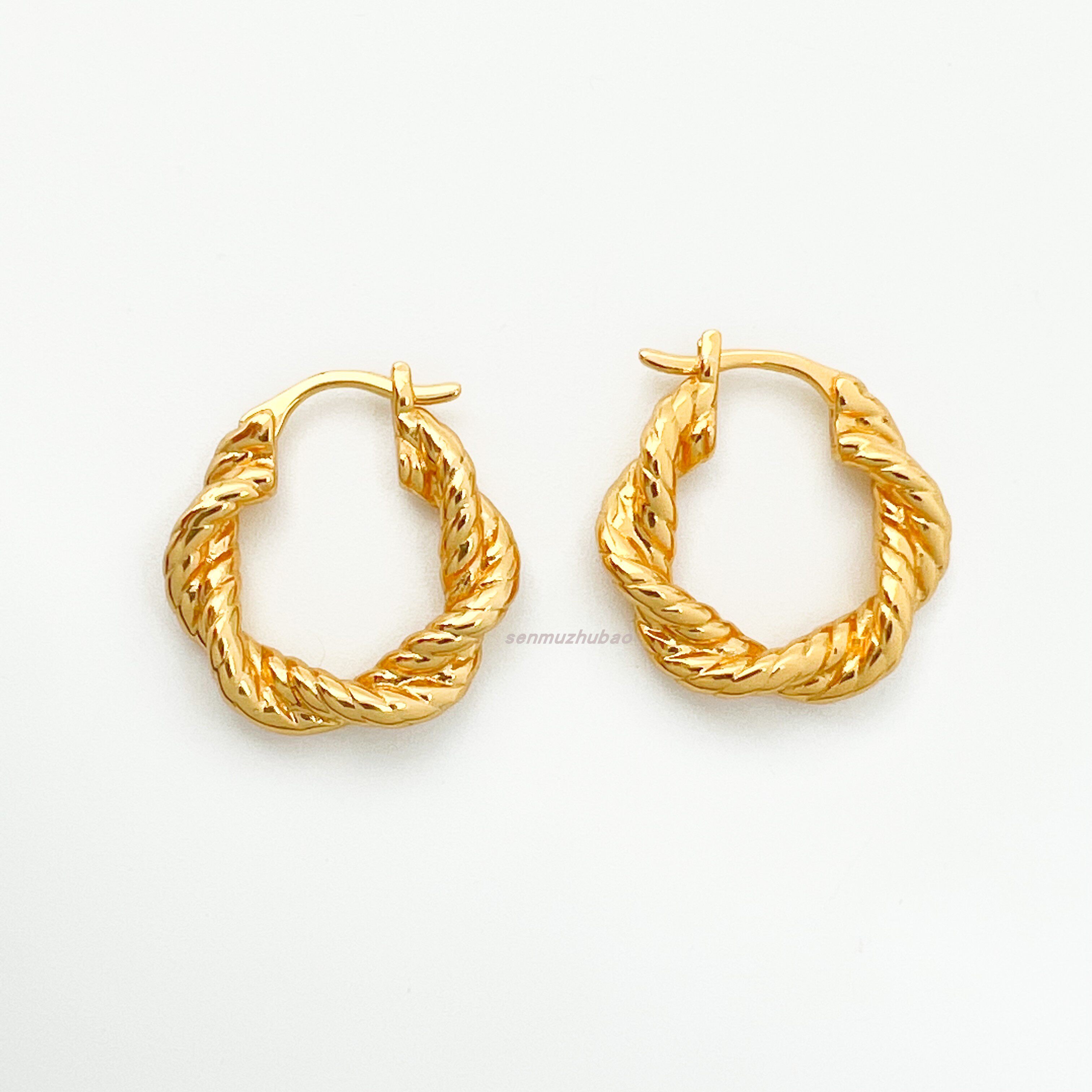 欧美扭扭耳环复古双绳麻花银镀18k金小众轻奢优雅耳饰情人节礼物