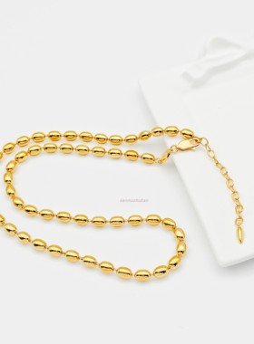 欧美风925纯银意大利橄榄米珠项链素链项链轻奢高级感气质百搭