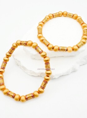 925银镀金古法拉丝球弹力手串