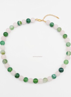 925银春夏新款清新新中式复古绿玛瑙粉水晶设计感项链精致礼物