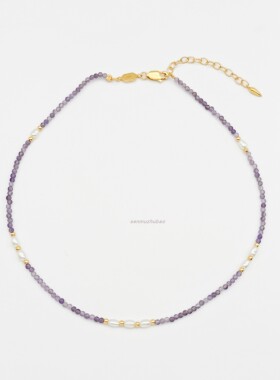 925纯银韩版轻奢高级感紫水晶天然珍珠项链小众气质锁骨链高级感