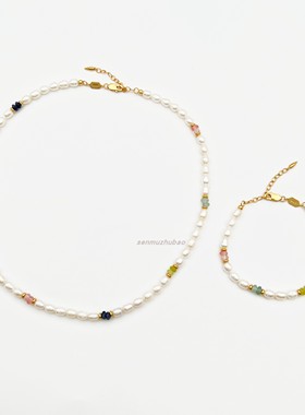 多巴胺秘密花园撞色米珠串珠项链天然淡水珍珠轻奢精致设计锁骨链