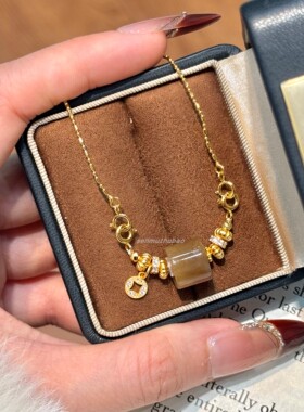 925纯银新中式复古气质古风和田玉吊坠双扣点滴设计感项链时尚女