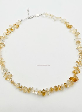 招财天然碎片黄水晶项链个性轻奢简约度假风设计感锁骨链节日礼物