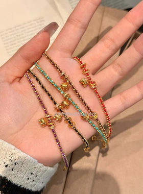 925纯银新中式复古吉祥吉象蓝色编绳镶钻手链时尚轻奢高级感气质