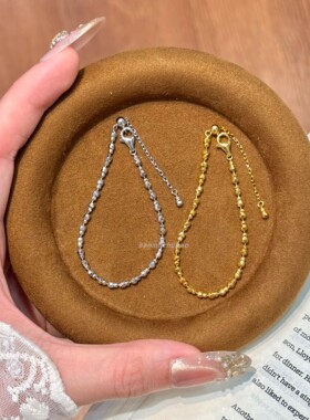 S925纯银轻奢时尚复古新中式高级感3mm钻石镭射小葫芦抽拉手链