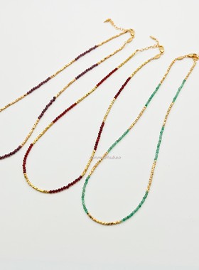 欧美天然宝石火红石榴石锁骨链