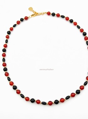 直播货源新中式红黑玛瑙圆珠项链轻奢高级感秋冬当季红色2024款