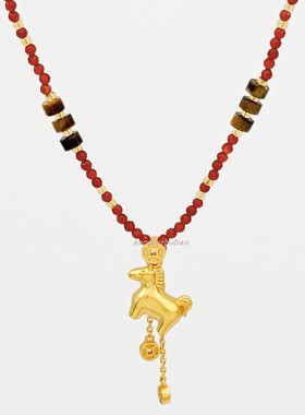 新年生肖马项链925银新中式复古气质马上有钱天然红玛瑙虎眼项链