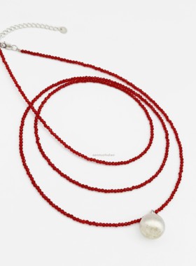 925银法式复古轻奢高级感设计感小众独特14mm红色琉璃磨砂球项链