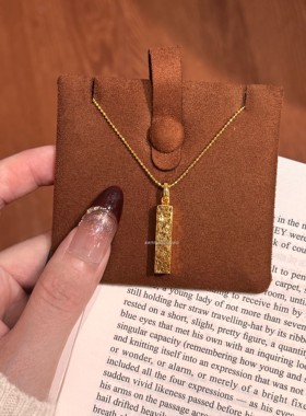 925纯银轻奢复古新中式碎碎冰小金条爆闪四方来财印章项链高级感