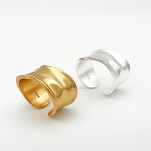 日系小众个性设计不规则磨砂纯银戒指松本惠奈同款情侣开口食指戒