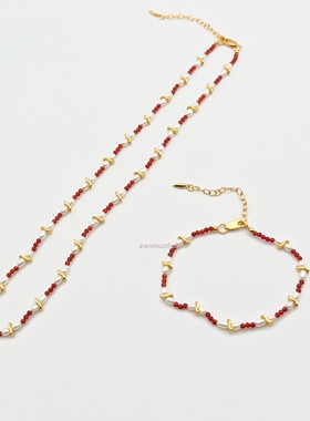 S形天然石珍珠拼色项链时尚