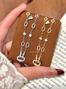 925纯银精致重工满钻不规则圈圈相扣手链百搭时尚高级感轻奢设计