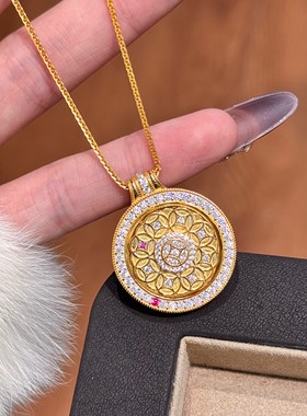 925银新中式复古小红书同款轻奢小众设计可旋转铜钱罗盘肖邦项链