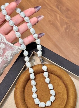 法式度假风925纯银打结不规则贝珠项链轻奢小众高级感气质choker