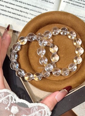 925纯银夏季清凉感优雅气质优化清透白水晶雪花弹力手串轻奢高级