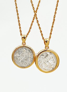 大力神波塞冬925银古币浮雕项链