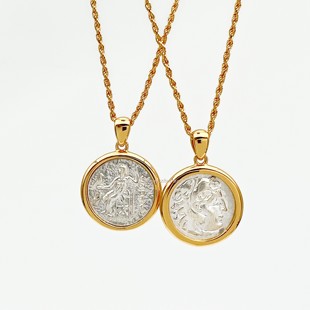 古希腊大力神波塞冬925银仿古币浮雕项链复刻银币钱币颈链男女