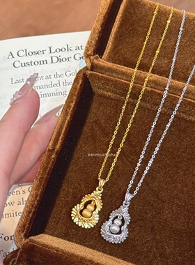 新中式拉丝镂空绕线葫芦项链