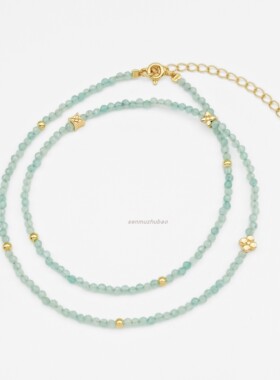 夏日法式复古925银度假风沙滩风多巴胺天河石串珠四叶花项链轻奢