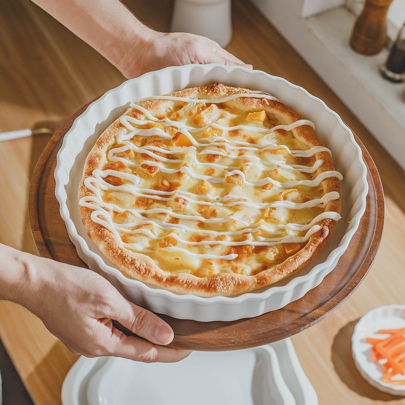 微波炉陶瓷烤盘烘焙模具芝士焗饭盘家用烤箱加厚耐热圆披萨盘